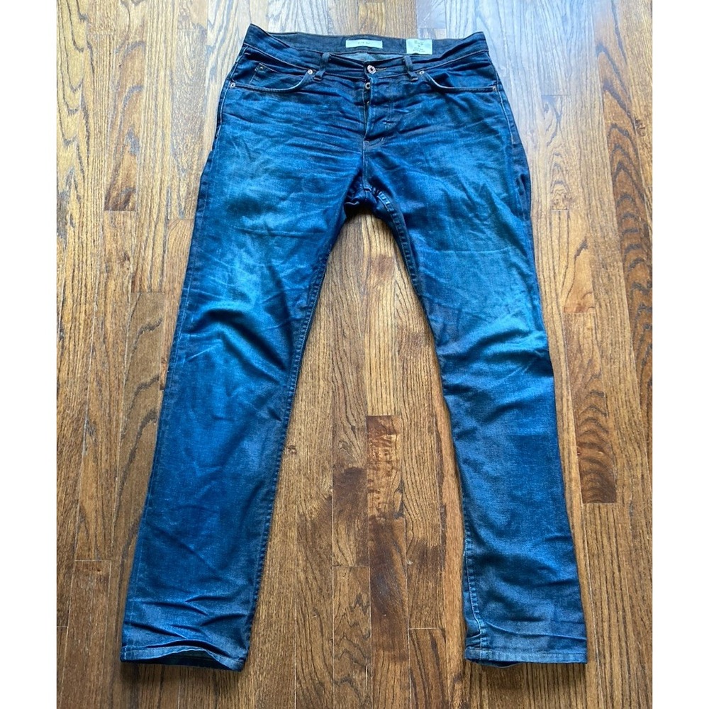Billy Reid Jeans Mens 34x34 Blue Selvedge Slim Cut Button Fly Dark Wash USA Made